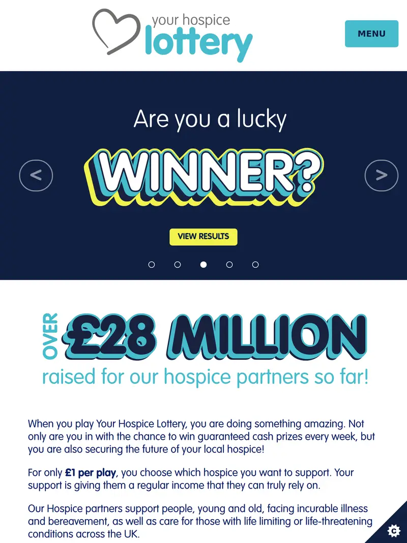 Yourhospice Lottery - homepage (tablet)