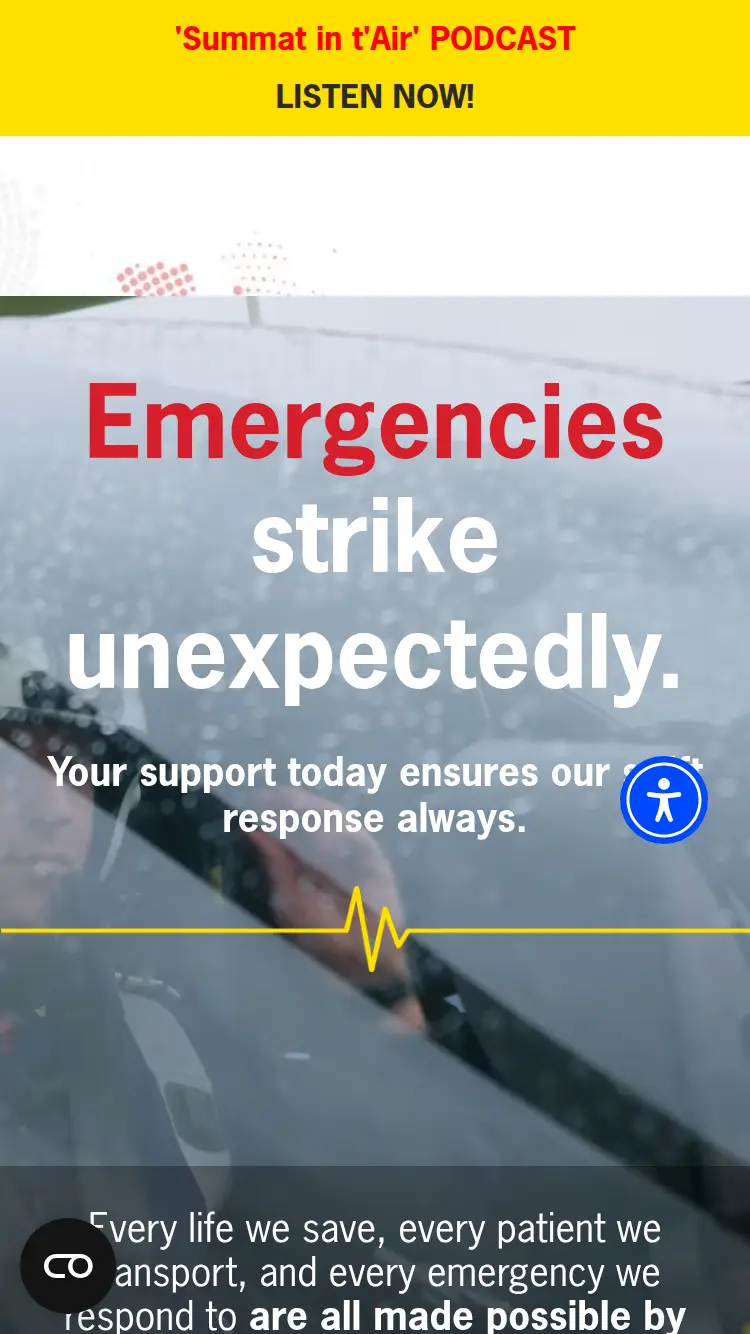 Yorkshire Air Ambulance - homepage (mobile)