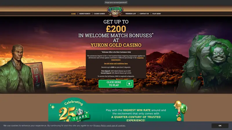 Yukon Gold Casino - homepage (desktop)