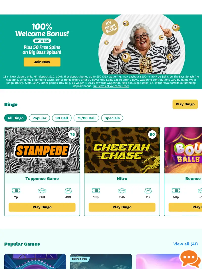 Zebra Bingo - homepage (tablet)