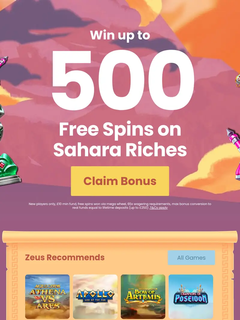 Zeus Bingo - homepage (tablet)