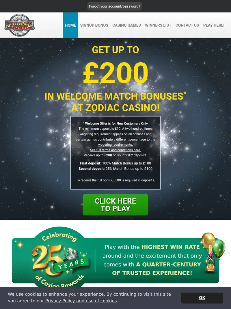 Zodiac Casino - homepage (tablet)