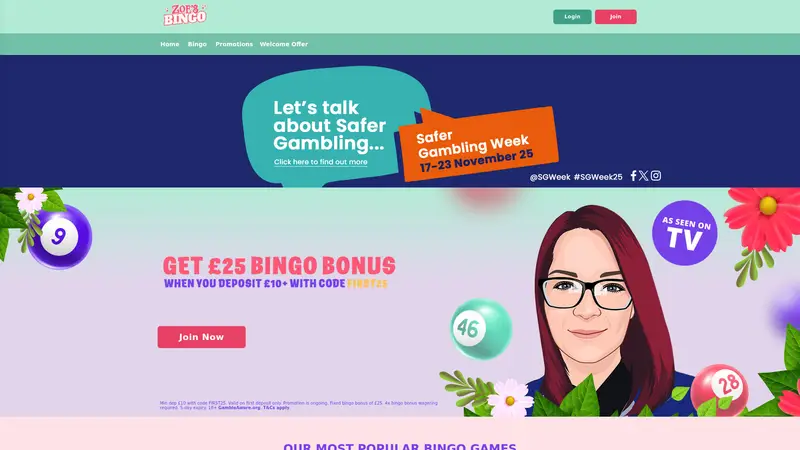 Zoes Bingo - homepage (desktop)